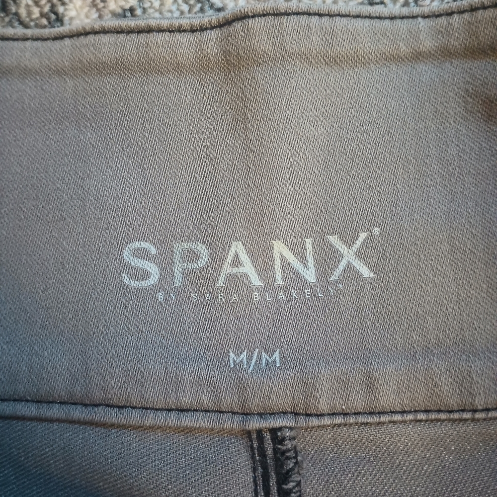 Spanx Solace Wax Denim Leggings Medium Gray Shimmer Stretch Slimming Glam - Picture 7 of 12